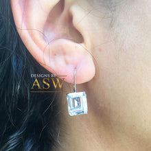 Load image into Gallery viewer, Huge and stunning 14k white gold emerald cut Forever One moissanite engagement, wedding, anniversary, bridal, earrings french post 7.0ctw