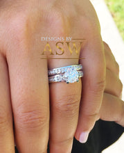 Load image into Gallery viewer, Large 14k solid white gold round cut forever one moissanite engagement ring and band bridal wedding set, channel set 3.50ctw