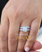 Load image into Gallery viewer, Large 14k solid white gold round cut moissanite engagement ring and band bridal wedding set, channel set 3.50ctw