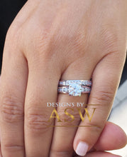 Load image into Gallery viewer, Large 14k solid white gold round cut forever one moissanite engagement ring and band bridal wedding set, channel set 3.50ctw