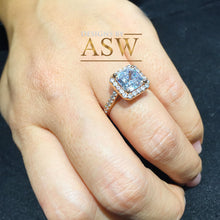 Load image into Gallery viewer, 14k Rose Gold Asscher Cut Forever One Moissanite and Round Cut Diamond Engagement Ring Halo Deco Bridal, Wedding 2.70ct