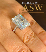 Load image into Gallery viewer, Huge Solid Sterling Silver .925 Radiant and Round Cut Simulated Diamond Engagement Ring Deco, Bridal, Wedding, Halo, Anniversary, 8.30ctw