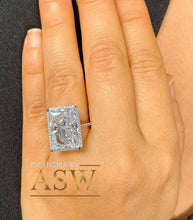 Load image into Gallery viewer, Huge Solid Sterling Silver .925 Radiant and Round Cut Simulated Diamond Engagement Ring Deco, Bridal, Wedding, Halo, Anniversary, 8.30ctw