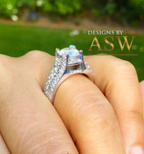 Load image into Gallery viewer, Heavy 14k Solid White Gold Round Cut Moissanite and Round Cut Natural Diamond Engagement Ring Antique Deco Bridal Halo Wedding 2.70ctw