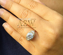 Load image into Gallery viewer, 14k Yellow Gold Round Forever one Moissanite and Diamond Engagement Ring Antique Deco Bridal Wedding Anniversry Half Moon Cut Halo 2.50ctw