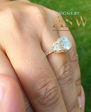 Load image into Gallery viewer, 14k Yellow Gold Round Forever one Moissanite and Diamond Engagement Ring Antique Deco Bridal Wedding Anniversry Half Moon Cut Halo 2.50ctw