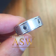 Load image into Gallery viewer, 14K Solid And Heavy White Gold Round Cut Natural Sapphires Ring Band Bezel Set Mens 7mm 0.35ctw Eternity Style Beveled