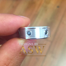 Load image into Gallery viewer, 14K Solid And Heavy White Gold Round Cut Natural Sapphires Ring Band Bezel Set Mens 7mm 0.35ctw Eternity Style Beveled