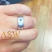 Load image into Gallery viewer, 14K Solid And Heavy White Gold Round Cut Natural Sapphires Ring Band Bezel Set Mens 7mm 0.35ctw Eternity Style Beveled
