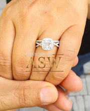 Load image into Gallery viewer, 14k White Gold Cushion Cut Moissanite and Diamond Engagement Ring And Band Halo Bridal Set Natural Diamonds 2.70ct
