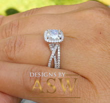 Load image into Gallery viewer, 14k White Gold Cushion Cut Forever One Moissanite and Diamond Engagement Ring And Band Halo Bridal Set Natural Diamonds 2.70ct