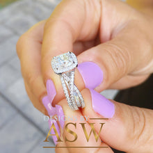 Load image into Gallery viewer, 14k White Gold Cushion Cut Forever One Moissanite and Diamond Engagement Ring And Band Halo Bridal Set Natural Diamonds 2.70ct