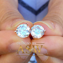 Load image into Gallery viewer, Martini Glass Three Prongs Style 14k Solid Rose Gold Simulated Diamonds, Prong Set, Wedding Engagement Stud Earrings Bridal Gift 1.00ctw