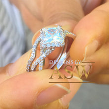 Load image into Gallery viewer, 14K Solid White Gold Princess Cut Forever One Moissanite And Natural Diamond Engagement Ring And Band, Halo, Anniversary, Wedding Deco 1.80