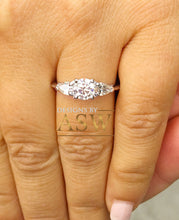 Load image into Gallery viewer, 14k Solid White Gold Round and Pear Cut Forever One Moissanite Engagement Ring, Bridal, Wedding Deco Three Stone Style 1.50ctw