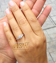 Load image into Gallery viewer, 14k Solid White Gold Round and Pear Cut Forever One Moissanite Engagement Ring, Bridal, Wedding Deco Three Stone Style 1.50ctw