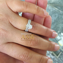 Load image into Gallery viewer, 14K Solid White Gold Oval Cut Moissanite And Natural Round Cut Engagement Ring And Band Halo, Bridal, Wedding, Anniversary, Propose 2.30ctw