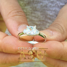 Load image into Gallery viewer, 14k Solid White Gold Princess Cut Forever One Moissanite and Round Cut Engagement Ring, Bridal, Wedding Deco Three Stone Style 2.20ctw