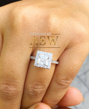Load image into Gallery viewer, 14k solid white gold princess and round cut simulated diamond engagement ring art deco style bridal wedding anniversary halo 2.00ct