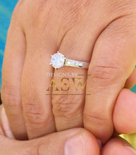 Load image into Gallery viewer, 14k White Gold Round Cut Forever One Moissanite and Round Cut Natural Diamond Engagement Ring Bridal Wedding Propose, Half Eternity 1.15ctw