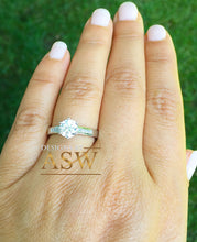 Load image into Gallery viewer, 14k White Gold Round Cut Forever One Moissanite and Round Cut Natural Diamond Engagement Ring Bridal Wedding Propose, Half Eternity 1.15ctw