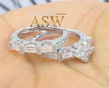 Load image into Gallery viewer, 14k Solid White Gold Princess, Round, and Baguettes Cut Forever One Moissanite Engagement Ring And Band Wedding Bridal Set Deco 2.50ct