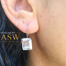 Load image into Gallery viewer, Huge and stunning 14k white gold emerald cut moissanite engagement, wedding, anniversary, bridal, earrings french post 7.0ctw