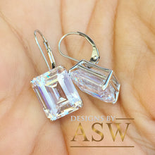 Load image into Gallery viewer, Huge and stunning 14k white gold emerald cut Forever One moissanite engagement, wedding, anniversary, bridal, earrings french post 7.0ctw