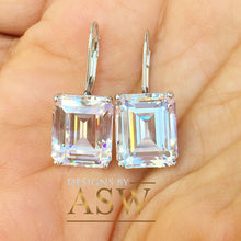 Load image into Gallery viewer, Huge and stunning 14k white gold emerald cut moissanite engagement, wedding, anniversary, bridal, earrings french post 7.0ctw