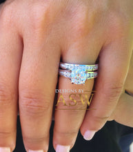 Load image into Gallery viewer, Large 14k solid white gold round cut moissanite engagement ring and band bridal wedding set, channel set 3.50ctw