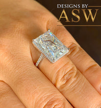 Load image into Gallery viewer, Huge Solid Sterling Silver .925 Radiant and Round Cut Simulated Diamond Engagement Ring Deco, Bridal, Wedding, Halo, Anniversary, 8.30ctw