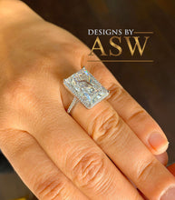 Load image into Gallery viewer, Huge Solid Sterling Silver .925 Radiant and Round Cut Simulated Diamond Engagement Ring Deco, Bridal, Wedding, Halo, Anniversary, 8.30ctw