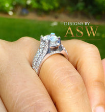 Load image into Gallery viewer, Round Cut Simulated Diamond Engagement Ring Bridal Wedding Halo Set in Stunning Custom Design Heavy 14K Solid White Gold 2.40 Carat