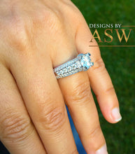 Load image into Gallery viewer, Round Cut Simulated Diamond Engagement Ring Bridal Wedding Halo Set in Stunning Custom Design Heavy 14K Solid White Gold 2.40 Carat