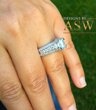 Load image into Gallery viewer, Heavy 14k Solid White Gold Round Cut Moissanite and Round Cut Natural Diamond Engagement Ring Antique Deco Bridal Halo Wedding 2.70ctw