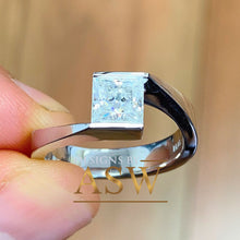 Load image into Gallery viewer, 14K Solid White Gold Princess Cut Forever One Moissanite Engagement Ring Deco, Bridal, Wedding, Anniversary, Tension Set Solitaire 1.20ctw
