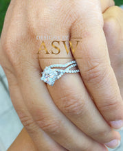 Load image into Gallery viewer, 2.00 Carat Princess Cut Simulated Diamond Engagement Ring And Band Bridal Set Wedding Halo 14k Solid White Gold Twisted Shank Design