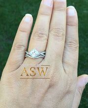Load image into Gallery viewer, 14K Solid White Gold Princess Cut Forever One Moissanite And Natural Diamond Engagement Ring And Band, Halo, Anniversary, Wedding Deco 1.80