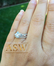 Load image into Gallery viewer, 14K Solid White Gold Princess Cut Forever One Moissanite And Natural Diamond Engagement Ring And Band, Halo, Anniversary, Wedding Deco 1.80