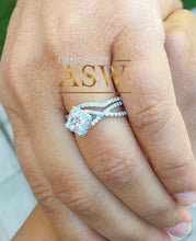 Load image into Gallery viewer, 14K Solid White Gold Princess Cut Forever One Moissanite And Natural Diamond Engagement Ring And Band, Halo, Anniversary, Wedding Deco 1.80