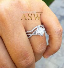 Load image into Gallery viewer, 14K Solid White Gold Princess Cut Forever One Moissanite And Natural Diamond Engagement Ring And Band, Halo, Anniversary, Wedding Deco 1.80