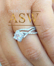Load image into Gallery viewer, 14K Solid White Gold Princess Cut Forever One Moissanite And Natural Diamond Engagement Ring And Band, Halo, Anniversary, Wedding Deco 1.80