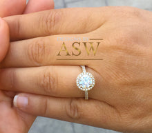 Load image into Gallery viewer, Round Cut Simulated Diamond Engagement Ring Bridal, Wedding, Anniversary, Prong Set Cathedral Promise 14k Solid Yellow Gold 1.50ctw by ASW