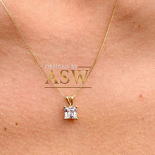 Load image into Gallery viewer, 14k solid white gold princess solitaire pendent and chain bridal wedding anniversary gift 1.00ctw
