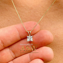 Load image into Gallery viewer, 14k solid white gold princess solitaire pendent and chain bridal wedding anniversary gift 1.00ctw
