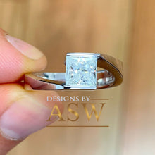 Load image into Gallery viewer, 14K Solid White Gold Princess Cut Forever One Moissanite Engagement Ring Deco, Bridal, Wedding, Anniversary, Tension Set Solitaire 1.20ctw