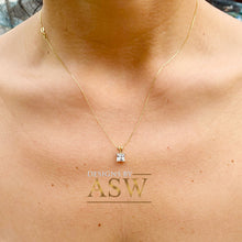 Load image into Gallery viewer, 14k solid yellow gold princess shape cut simulated diamond prong set necklace pendent and chain bridal wedding anniversary gift 1.00ctw