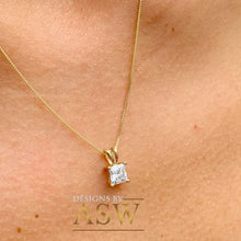 Load image into Gallery viewer, 14k solid white gold princess solitaire pendent and chain bridal wedding anniversary gift 1.00ctw