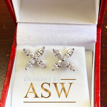 Load image into Gallery viewer, Gorgeous 14K White Gold Marquise Cut Forever One Moissanite Earrings, Bridal, Wedding, Anniversary, Four prong set, push backs 2.00ctw