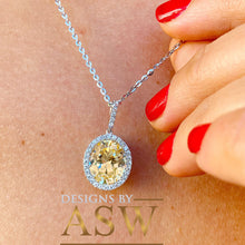 Load image into Gallery viewer, 14k White Gold Oval Cut Fancy Yellow And Round Cut Natural Diamonds Pendent Necklace Antique Style Halo Bridal Gift Chain Wedding 5.20ctw